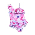 thumbnail image 1 of WOYY Girls 1 Piece Swimsuit Scale Print Ruffle Beach Bathing Suit for Kids, Sizes 4-9, 1 of 5