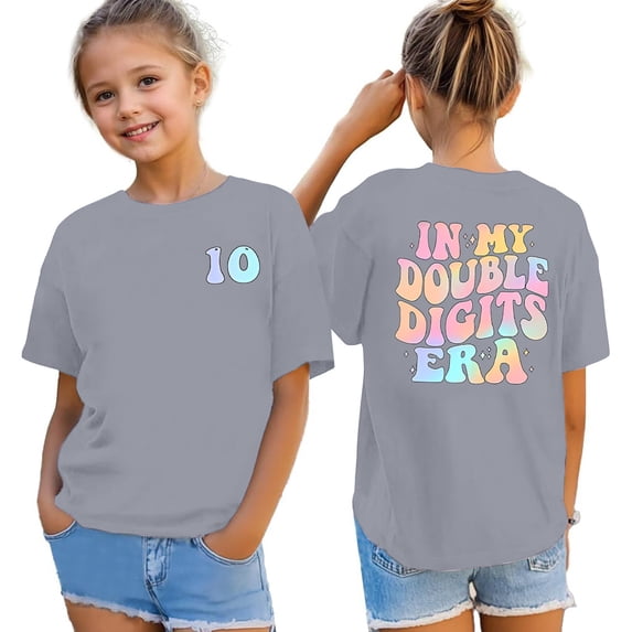 WOYY Girls 10Th Birthday T-Shirt Loose Short Sleeve Crewneck T Shirt, Grey, Sizes 1-10
