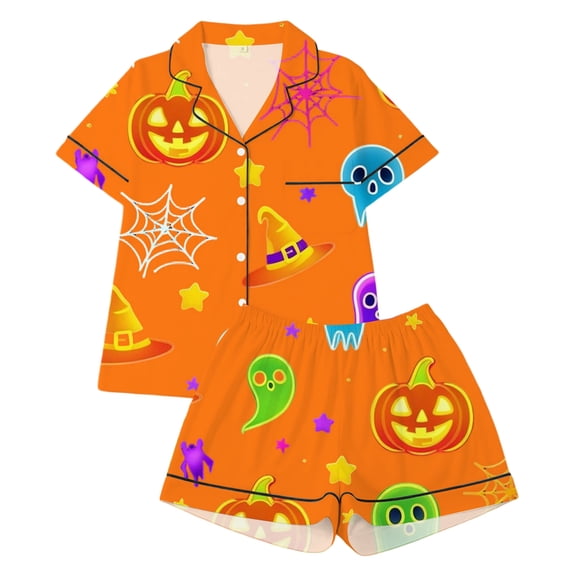 WOYY Girls 2 Piece Halloween Pajamas Short Sleeve Top and Shorts Nightwear PJs, Sizes 1-14