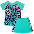 thumbnail image 1 of WOYY Girls 2-Piece Swimsuit Leopard Print Short Sleeve Rash Guard Swim Shorts Bathing Suit, Sizes 4-12, 1 of 8