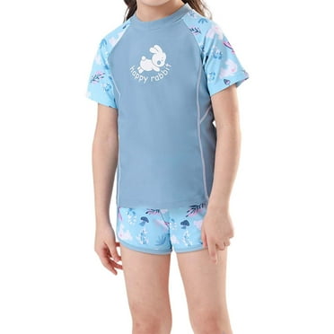 WOYY Girls 2-Piece Swimsuit Rabbit Print Quick Dry Rashguard Swimwear Bathing Suit