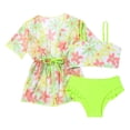 thumbnail image 1 of WOYY Girls 3 Piece Swimsuits Flower Print Ruffle Bikini Set Cover-Up Swimming Suit, Sizes 3-4, 1 of 5