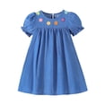thumbnail image 1 of WOYY Girls 3D Flower A Line Dress Casual Ruffle Puff Sleeve Midi Play Dress,Blue,Sizes 2-8, 1 of 7