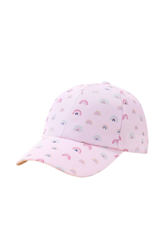 Girls Baseball Cap Rainbow Print Snapback Hat Cotton Breathable Sun Hat for Kids
