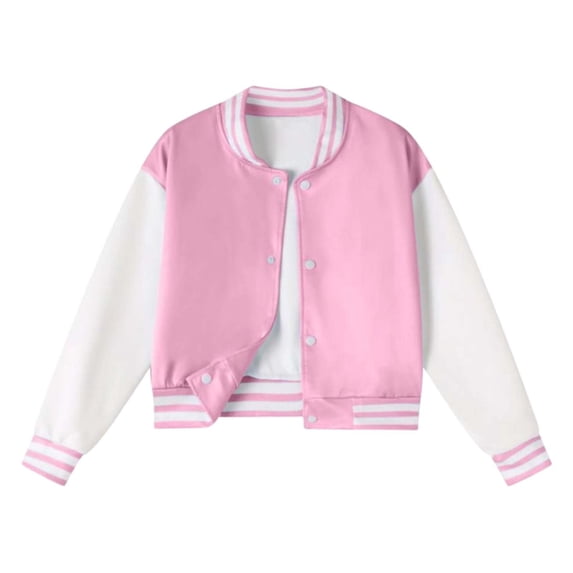 WOYY Girls Baseball Jacket Casual Varsity Sweatshirt Bomber Jacket with Snap, Sizes 3-14