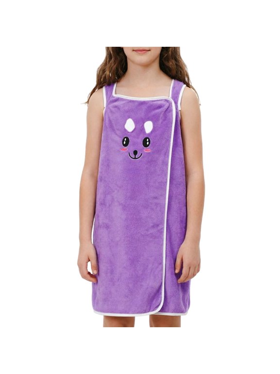 Girls Bathrobe Cute Terry Bath Wrap Sleeveless Cozy Sleepwear Robe