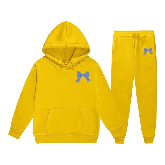 WOYY Girls Bow Cozy Hoodie Sweatpants Outfits Casual Sweatsuits for Kids, Size 2-13