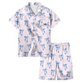 thumbnail image 1 of WOYY Girls Bow Outfit Set Button-Down Short Sleeve Shirt Shorts Sleepwear, Sizes 3-4T, 1 of 4