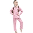 thumbnail image 1 of WOYY Girls Bow Outfits Satin Long Sleeve Button Up Shirt Pants Sleepwear, Sizes 13-14, 1 of 3