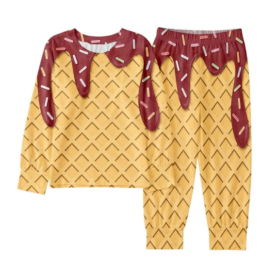 WOYY Girls Boys Ice Cream Print Outfits Long Sleeve Top Pants Sleepwear Set, Sizes 3-4T