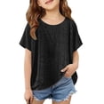 thumbnail image 1 of WOYY Girls Breathable Linen Shirt Loose Fit Short Sleeve Round Neck T-Shirt, Sizes 2-16, 1 of 6