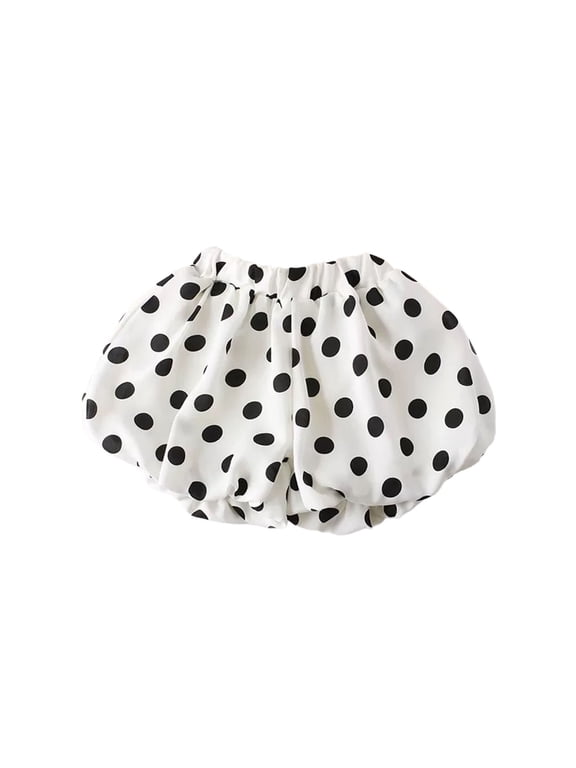 Girls Bubble Hem Shorts Casual Pull-On Lightweight Puffy Play Shorts, White, Sizes 12M-6Y