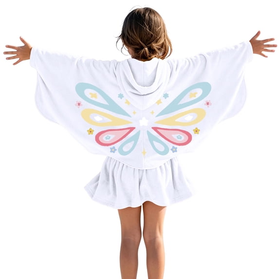 WOYY Girls Butterfly Hooded Dress Batwing Sleeve Zip-Up Cover Up Beach Dress, White, Sizes 2-10