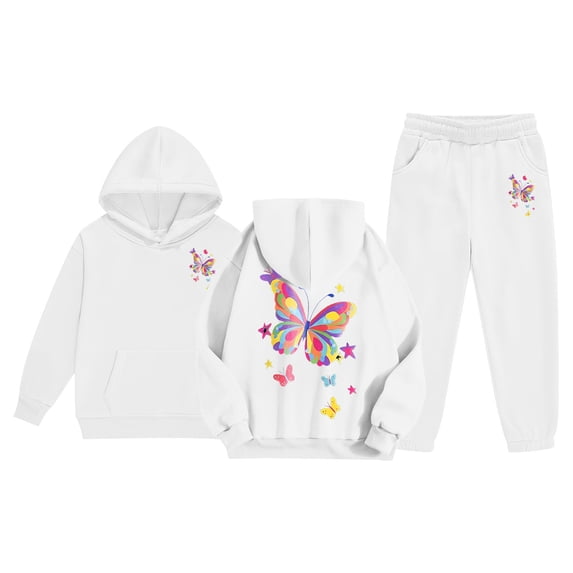 WOYY Girls Butterfly Hoodies Preppy Long Sleeve Pullover Hooded Sweatshirts, White, Sizes 2-13