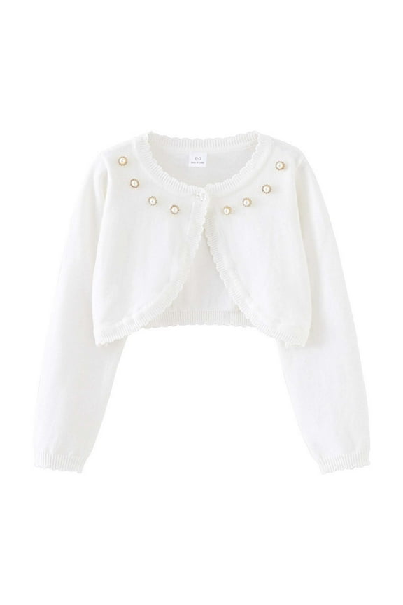 Girls Cardigan Sweater Long Sleeve Open Front Shirt with Rhinestone, Sizes 7-8