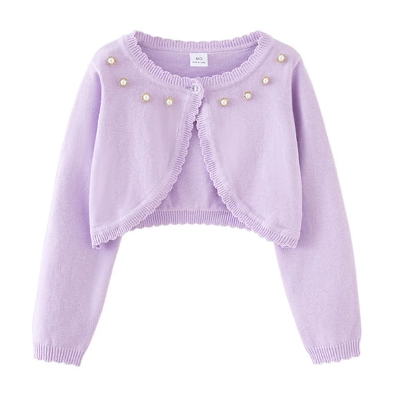 WOYY Girls Cardigan Sweater Long Sleeve Open Front Shirt with Rhinestone, Sizes 9-10