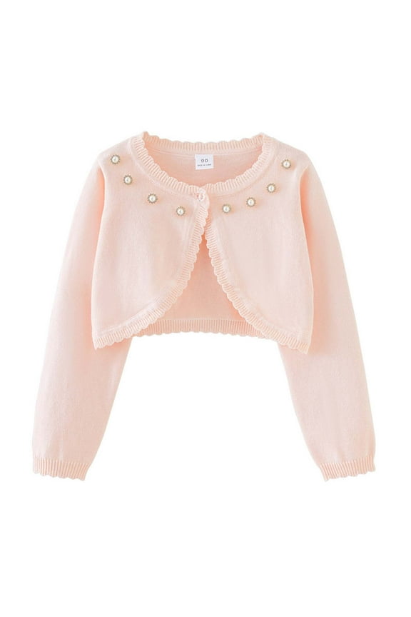 Girls Cardigan Sweater Long Sleeve Open Front Shirt with Rhinestone, Sizes 9-10