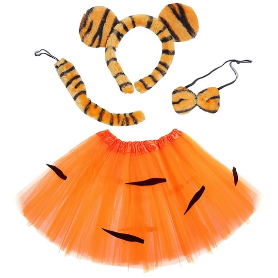 WOYY Girls Carnival Dance Party Tutu Skirt Hairband Tail 4-Piece Set