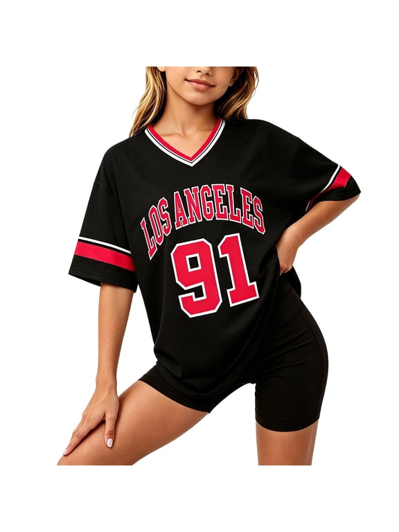Girls Casual Athletic T-Shirt Los Angeles Letter Print Short Sleeve Tee, Sizes 3-16