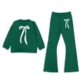thumbnail image 1 of WOYY Girls Casual Outfits Bow Crewneck Sweatshirt and Flared Pants Set Kids 2Pcs Set, Sizes 3-10, 1 of 3