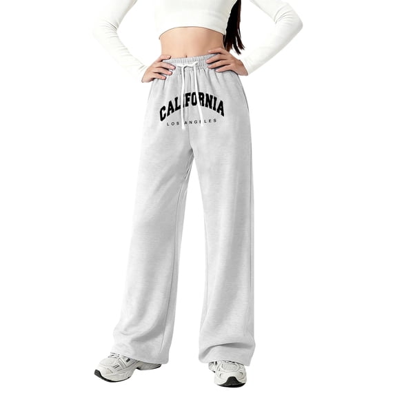 WOYY Girls Casual Sweatpants California Printed Straight Leg Pants, Sizes 8-9