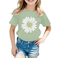 thumbnail image 1 of WOYY Girls Casual T-Shirt Sunflower Print Short Sleeve Crewneck Tshirt, Green, Sizes 1-13, 1 of 3
