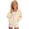 thumbnail image 1 of WOYY Girls Casual Zip Up Hoodie Solid Cozy Comfort Hooded Sweatshirt, Beige, Size 4-15, 1 of 4