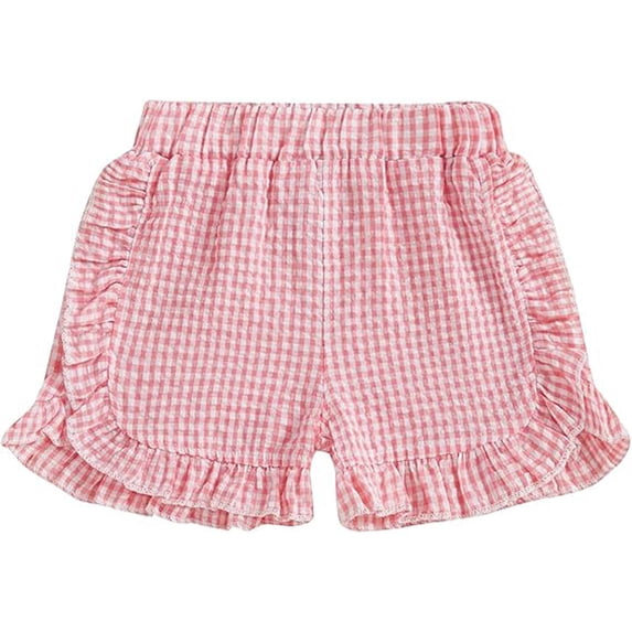 WOYY Girls Checkered Shorts Ruffle Gingham Plaid Shorts Summer Casual Shorts, Sizes 9M-3T