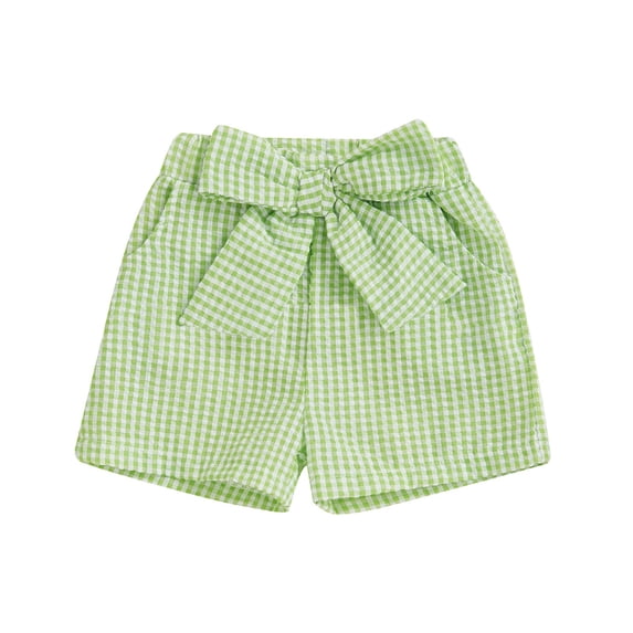 WOYY Girls Checkered Shorts Summer Lightweight Bow Pull On Gingham Shorts, Sizes 9M-3T