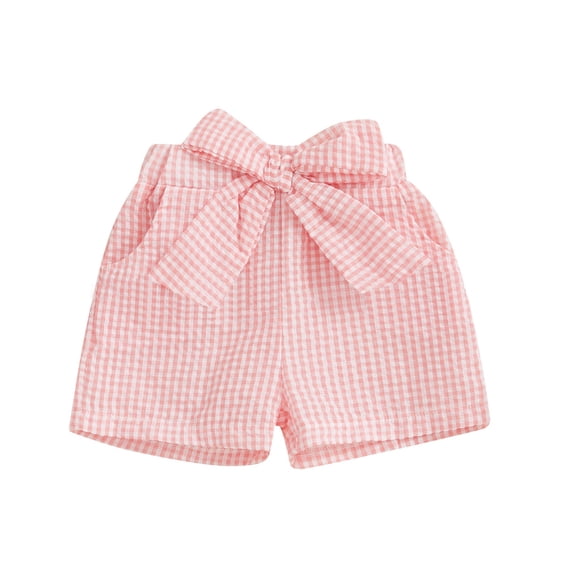 WOYY Girls Checkered Shorts Summer Lightweight Bow Pull On Gingham Shorts, Sizes 9M-3T