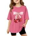 thumbnail image 1 of WOYY Girls Cherry Print Short Sleeve T Shirt Lightweight Summer Casual T-Shirt, Sizes 9-10, 1 of 3