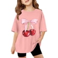 thumbnail image 1 of WOYY Girls Cherry Print Short Sleeve T Shirt Lightweight Summer Casual T-Shirt, Sizes 9-10, 1 of 3
