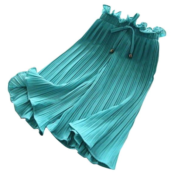 WOYY Girls Chiffon Pleated Wide Leg Pants Lightweight Ruffle High Rise Flowy Pants