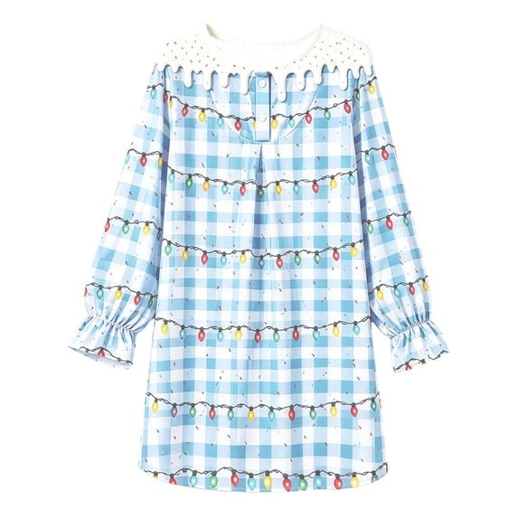 WOYY Girls Christmas Nightgown Long Sleeve Plaid Holiday Sleep Dress for Kids, Sizes 3-14