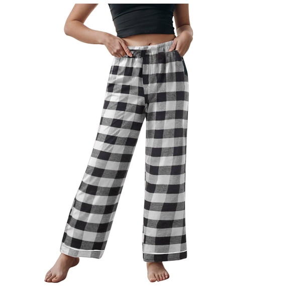 WOYY Girls Christmas Pajama Pants Kids Plaid Elastic Waist Sleep Pants Loungewear
