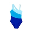 thumbnail image 1 of WOYY Girls Color Block One-Piece Swimsuit One Shoulder Quick Dry Bathing Suit, Sizes 7-18, 1 of 3
