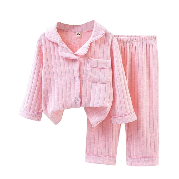 WOYY Girls Cotton Pajama Sets Long Sleeve Button Down Shirt Pants Sleepwear, Sizes 1-7