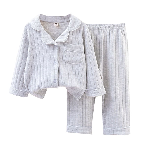 WOYY Girls Cotton Pajama Sets Long Sleeve Button Down Shirt Pants Sleepwear, Sizes 1-7