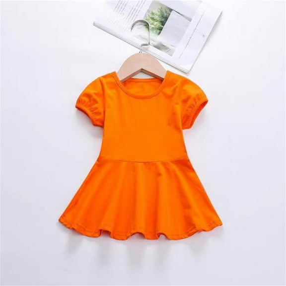 WOYY Girls Cotton Short Sleeve Play Dress Solid Color Summer Casual Dress, Sizes 12M-5T