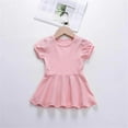 thumbnail image 1 of WOYY Girls Cotton Short Sleeve Play Dress Solid Color Summer Casual Dress, Sizes 12M-5T, 1 of 2