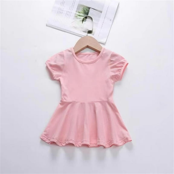 WOYY Girls Cotton Short Sleeve Play Dress Solid Color Summer Casual Dress, Sizes 12M-5T