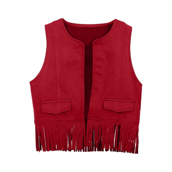 WOYY Girls Cowboy Fringe Vest Party Dress Up Open Front Waistcoat for Kids, Sizes 3-12