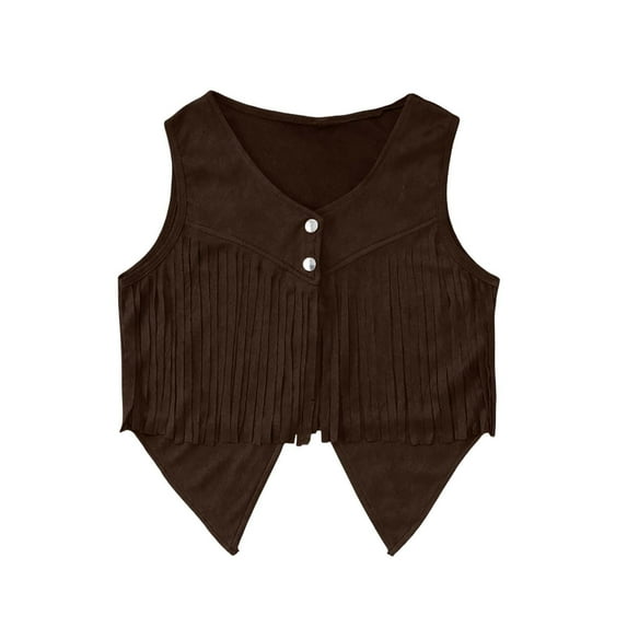 WOYY Girls Cowboy Suede Tassels Vest Solid Color Button Party Waistcoat, Sizes 5-14