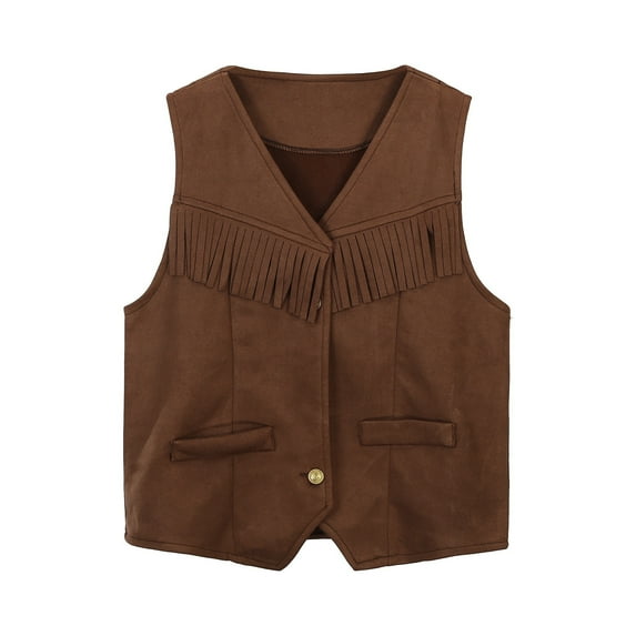 WOYY Girls Cowgirl Vest Party Dress Up Tassel Open Front Waistcoat Cardigan, Sizes 3-12