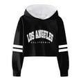 thumbnail image 1 of WOYY Girls Cropped Hoodie Casual Athletic Los Angeles Long Sleeve Sweatshirt, Black, Sizes 3-12, 1 of 3