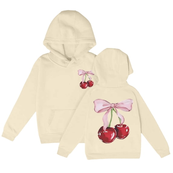 WOYY Girls Cute Hoodie Cherry Bow Graphic Long Sleeve Pullover Sweatshirt Top, Sizes 1-14