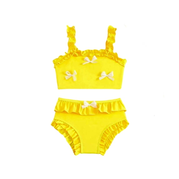 WOYY Girls Cute Ruffle Bow Bikini Set 2-Piece Swimsuit Kids Bathing Suit, Sizes 3-7