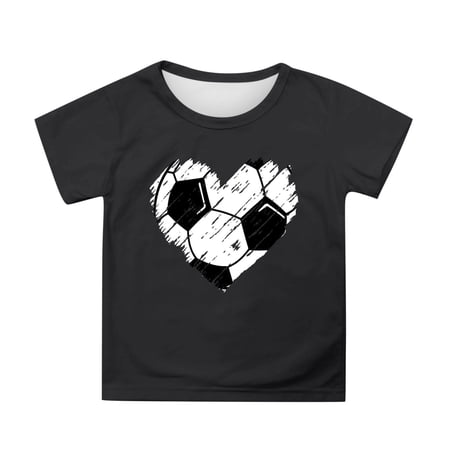 WOYY Girls Cute Soccer Graphic Tee Casual Sports Crewneck Short Sleeve T Shirt, Black, Sizes 3-13