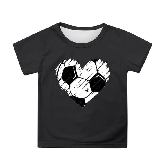 WOYY Girls Cute Soccer Graphic Tee Casual Sports Crewneck Short Sleeve T Shirt, Black, Sizes 3-13