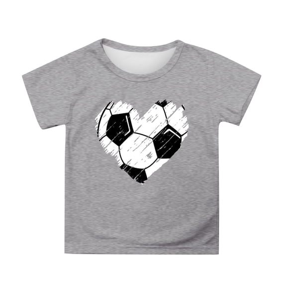 WOYY Girls Cute Soccer Graphic Tee Casual Sports Crewneck Short Sleeve T Shirt, Grey, Sizes 3-13